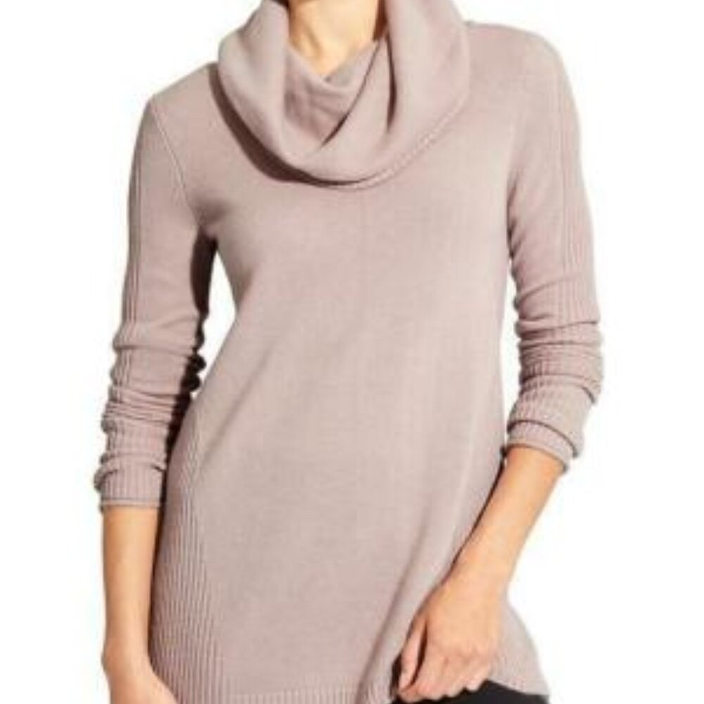 Athleta Beige Pink Cascade Cowl Neck Cashmere Rib Knit Sweater with Thumbhole